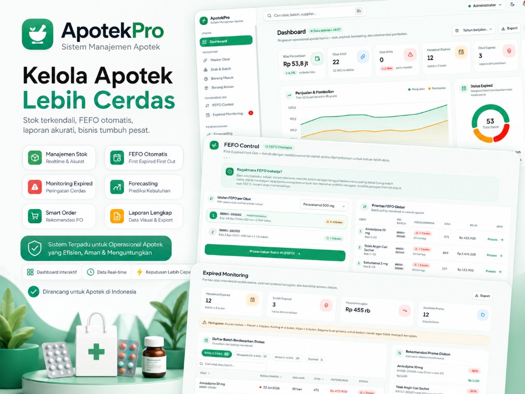 ApotekPro — sistem manajemen apotek dengan FEFO, forecasting stok, dan laporan operasional