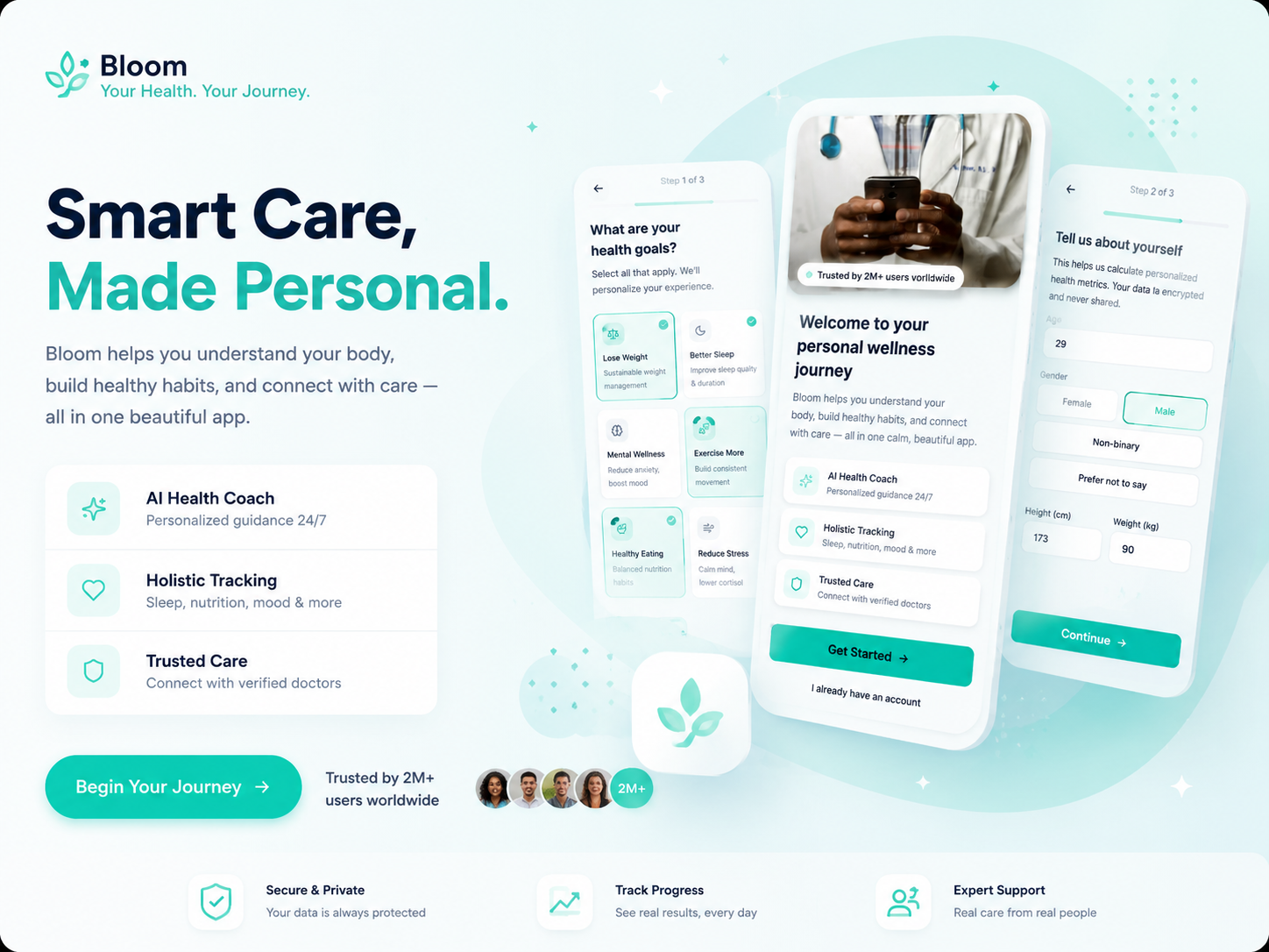 Bloom Health App — wellness mobile app preview