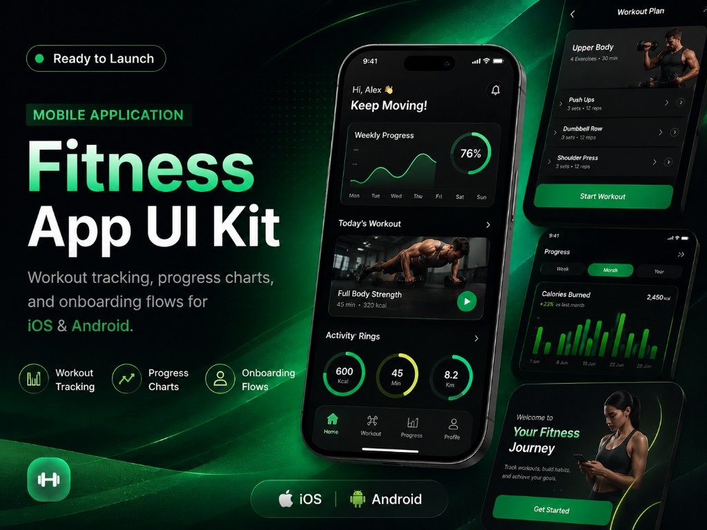 Fitness App UI Kit — mobile health app preview