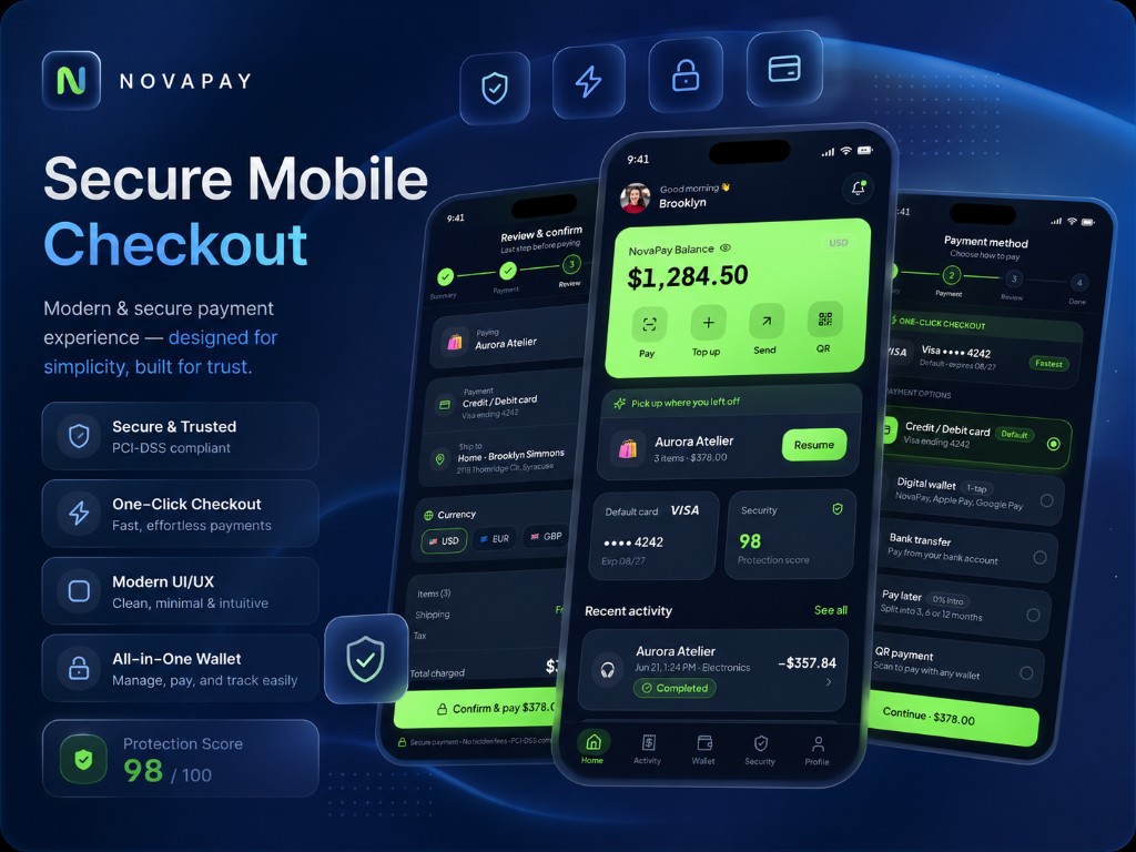 NovaPay Checkout — secure mobile payment checkout preview