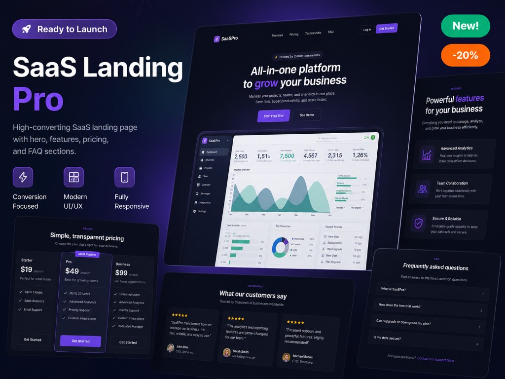 SaaS Landing Pro — modern landing page template preview
